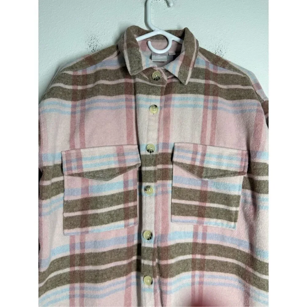 Barbie Woman's Wool Blend Buttono Pink Plaid Shacket Sz S Logo See Description
